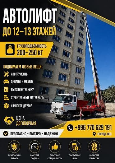 Автолифт для подъёма грузов до 12–13 этажей. Характеристики: -