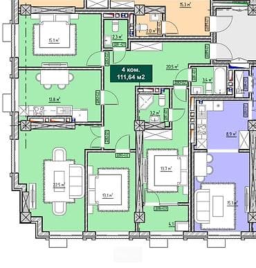 праститутка манас: 4 комнаты, 111 м², Элитка, 7 этаж, Готовая ПСО (под самоотделку) — 1