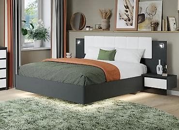 Двуспальная кровать с мягким изголовьем и подсветкой, с ортопедическим — 1