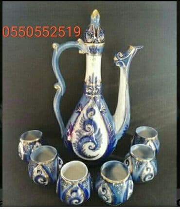 изумруд золото: Фарфоровый коньячный набор. Кисловодск. Позолота. Синий цвет. Набор из — 2