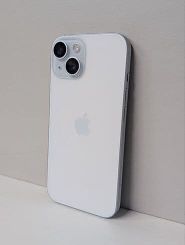 IPhone 15, Б/у, 128 ГБ, Голубой, Зарядное устройство, Чехол, Кабель, 88 %