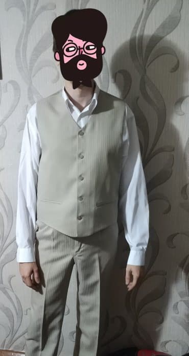 прокат мужских костюмов [возьми на прокат] бишкек фото: Пиджак+брюки+желет костюм брючный тройка, бежевый цвет, в идеале на — 2