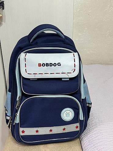 Личные вещи: Школьный рюкзак BOBDOG, темно‑синий с голубыми вставками. - — 1