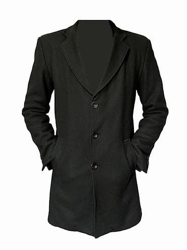 Мужская обувь: Мужское пальто классического кроя, черного цвета. Особенности: - — 1