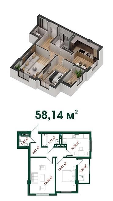 Квартиры: 2 комнаты, 58 м², Элитка, 7 этаж — 1