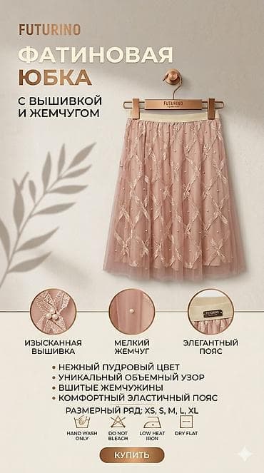 Фатиновая юбка FUTURINO с вышивкой и жемчугом - Нежный пудровый цвет