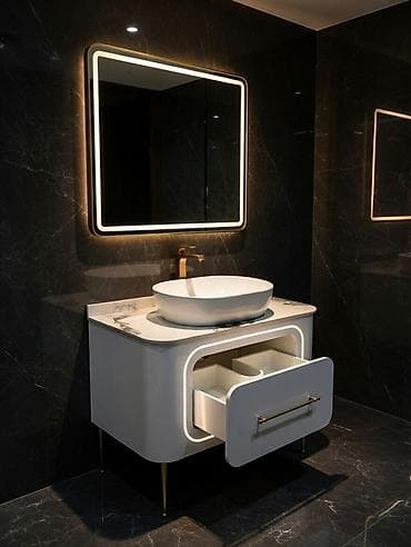 шкаф бу: Тумба для ванны, Новый, С раковиной, Другой материал, Бесплатная доставка, цвет - Белый — 6