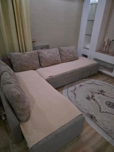 диван в спальню: Угловой диван, С ящиками, Трехместный — 1