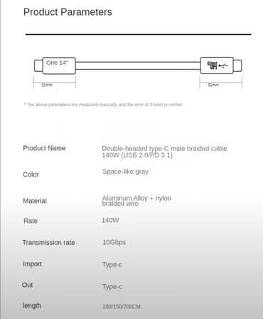 блоки питания для ноутбуков gateway: Плетеный кабель USB Type С к USB С 3,1 Gen2 10Gbs 140 Bt QC3.0 PD3.1 — 6
