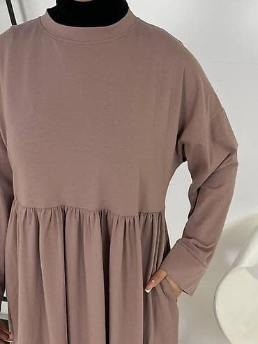 Вечерние платья: Платье-абайя в спокойном бежевом оттенке. - Свободный прямой крой с — 6