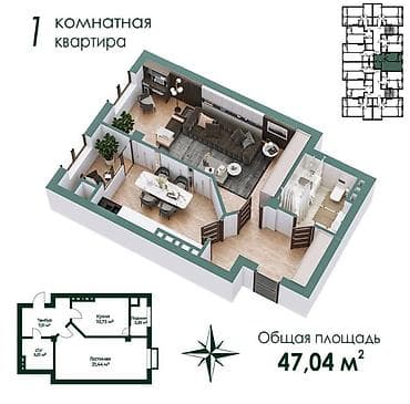 Батирлер: 1 бөлмө, 47 м², 2 кабат — 7