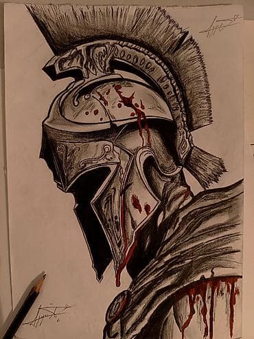 чехлы бу: Авторский рисунок: «Воин в шлеме» (портрет в профиль) - Техника — 1