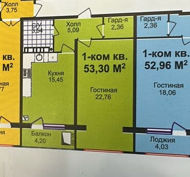 дом на квартира: 1 комната, 53 м², 108 серия, 6 этаж, ПСО (под самоотделку) — 1