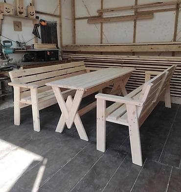 Комплект «Комфорт» — стол + 2 лавки - Материал: массив хвойных пород