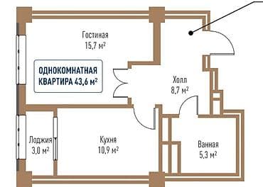 2 room flat: 1 комната, 45 м², Элитка, 2 этаж, Готовая ПСО (под самоотделку) — 1
