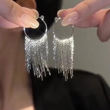 Серьги: Серьги-кольца с каскадом подвесных цепочек - Дизайн: круглые кольца с — 1
