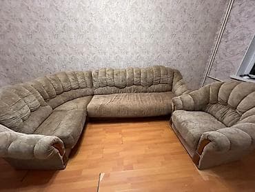Угловые диваны: Гостиный гарнитур + шкафы - Мягкий уголок из велюровой обивки в — 3