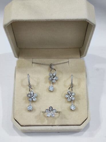 свадебные платья от производителя: Серебряный Набор + Цепочка "Цветочки" Серебро 925 Дизайн Италия — 6