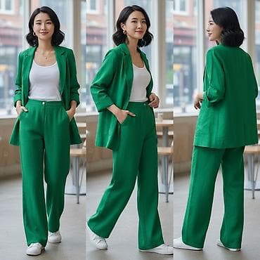 Брючный костюм, Кюлоты, Пиджак, Турция, Лен, Лето