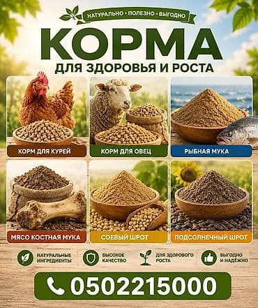 Корма для здоровья и роста животных и птицы. Ассортимент: - Корм для