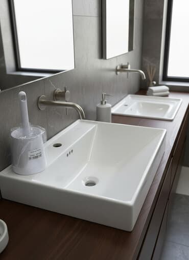 мойка шкаф для кухни: Раковина для ванной, Квадратная форма, Материал: Керамика — 1