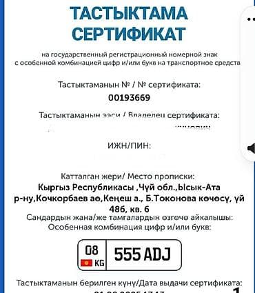 фит российский номер: Сертификат на государственный регистрационный номер с особой — 1
