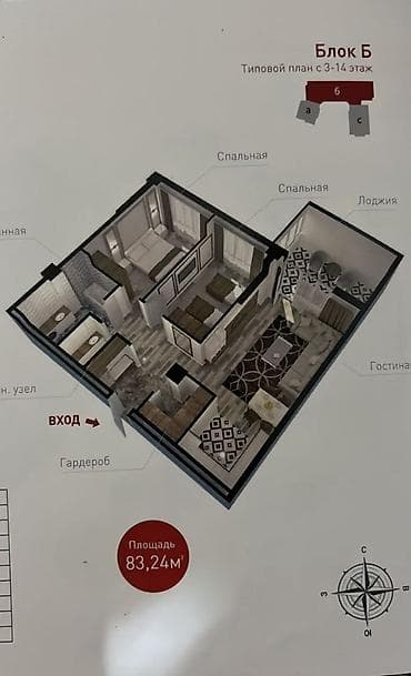 Кыймылсыз мүлк: 1 бөлмө, 36 м², Элитка, 2 кабат, Даяр ПСО (өзү оңдоп түзөтүп бүтүү үчүн) — 7