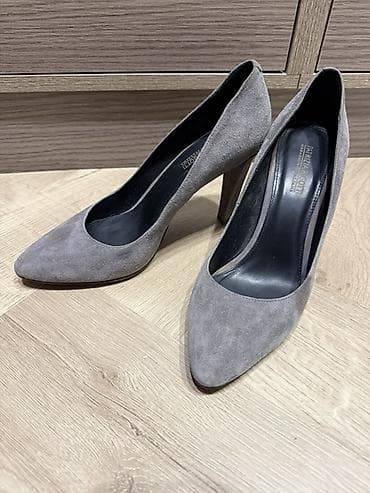 кожа брюки: Туфли-лодочки из замши,серого цвета производства Италия - — 1