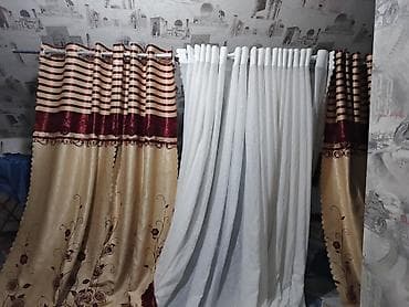 Матраска арналган каптамалар жана топперлер: Шторалар комплекти, Атлас, Комплектте тюлу бар, Даяр буюм, Конок бөлмөсү үчун — 2