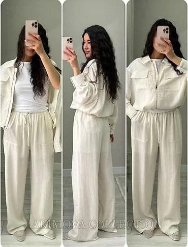 zara брюки: Женский комплект «двойка» из легкой хлопково-льняной ткани. Состав и — 5