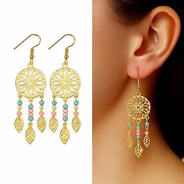 Серьги Подвески в стиле «ловец снов» — яркое украшение с этническим