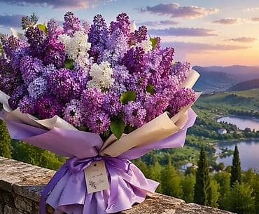 ваза: Букет сирени «Лавандовый рассвет» - Пышная композиция из — 1