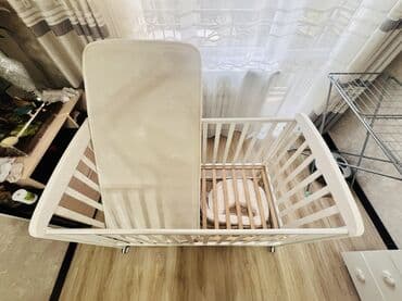 детская кроватка с люлькой внутри: Детская приставная кроватка, С колесиками, цвет - Белый — 9