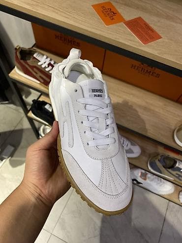 Мужская обувь: Кроссовки Hermes Paris, белые - Верх: комбинация гладкой кожи и замши — 1