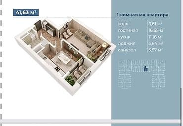 квартира дешево: 1 комната, 43 м², Элитка, 1 этаж, Готовая ПСО (под самоотделку) — 2