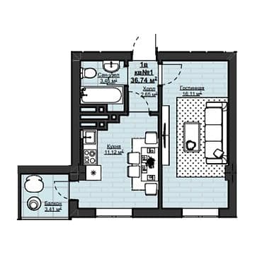 erl group: 1 комната, 37 м², Элитка, 3 этаж, Готовая ПСО (под самоотделку) — 3