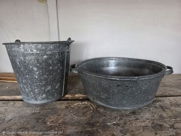 Оцинкованные металлическое ведро и таз. Ведро объем 9 литров. -