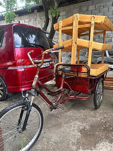 Городские велосипеды: Грузовой трёхколёсный велосипед с деревянным торговым стеллажом - — 5