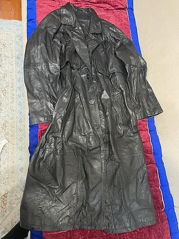 одежды для малышей: Кожа 100% из 90-х Длинный кожаный плащ-тренч, черный - Материал — 1