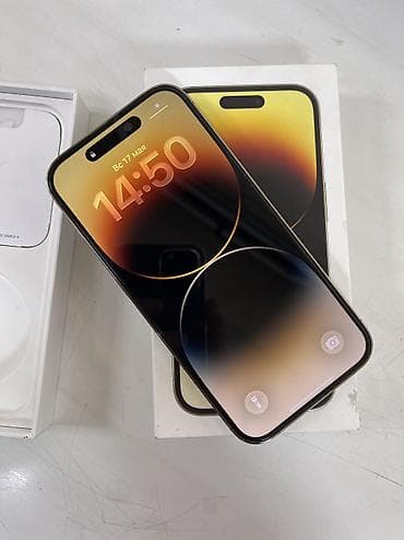 ipone 14: IPhone 14 Pro, Б/у, 128 ГБ, Matte Gold, Кабель, Коробка, Чехол, 78 % — 2