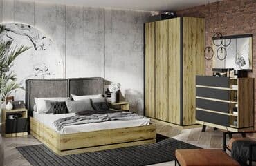 двуспальная кровать с подъемным механизмом: Стрит Кровать 160М с подъемником, дуб наварра/черный, Анрэкс — 1