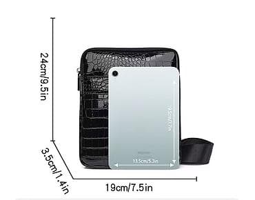 casio edifice: Барсетка, Мужская сумка через плечо, черная, с фактурой под крокодила — 5