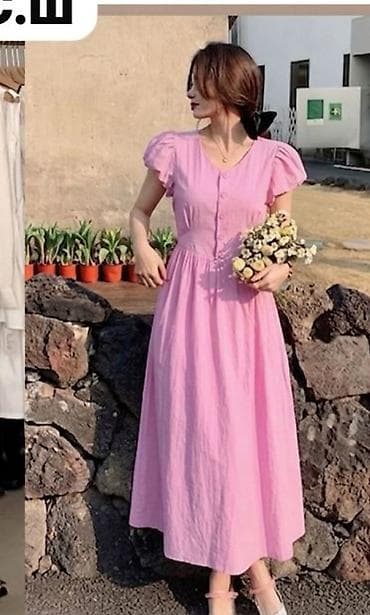 вечернее платье с: Летнее женское платье миди с пуговицами спереди. - Свободный А-силуэт — 3