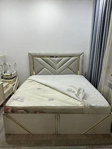 Мебельные гарнитуры: Спальный гарнитур, Б/у, Двуспальная кровать, Комод, Тумба, Кыргызстан, МДФ, Самовывоз, цвет - Бежевый — 2