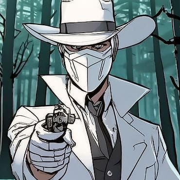 mf doom: Постер/принт в стиле комикса: «Таинственный стрелок в белом» - Яркая — 1