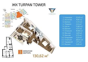 квартира кнрек: Строится, Элитка, 3 комнаты, 134 м² — 2