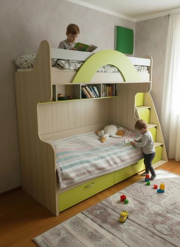 две кровати с матрасами: Двухъярусная кровать с двумя матрасами (Lina) Нижнюю кровать можно — 3