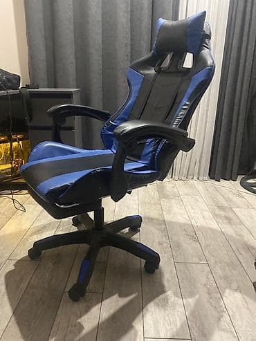 Игровое кресло, С колесиками, цвет - Синий, Экокожа