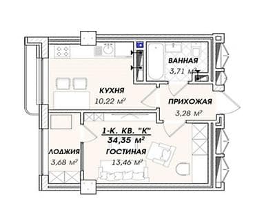 4: 1 комната, 35 м², Азия Молл Элитка, 4 этаж, ПСО (под самоотделку) — 4