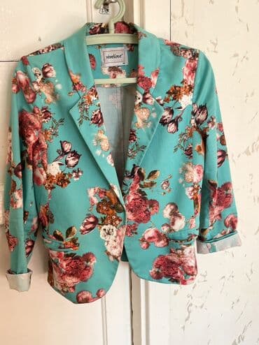 бир: Жакет VIVELINE, размер на бирке: 40. - Яркий бирюзовый цвет с крупным — 1